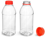 Clear Round Beverage Bottles w/ Red Tamper Evident Caps