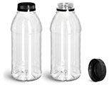 PET Plastic Bottles, Clear Beverage Bottles w/ Black Polypro Tamper Evident Caps