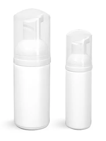White Cylinder Bottles w/ White Foamer Pumps & Overcaps