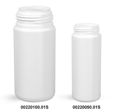 Plastic Bottles, White HDPE Cylinders (Bulk), Caps NOT Included