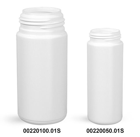 Plastic Bottles, White HDPE Cylinders (Bulk), Caps NOT Included