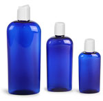 Blue PET Cosmo Oval Bottles w/ White  Disc Top Caps
