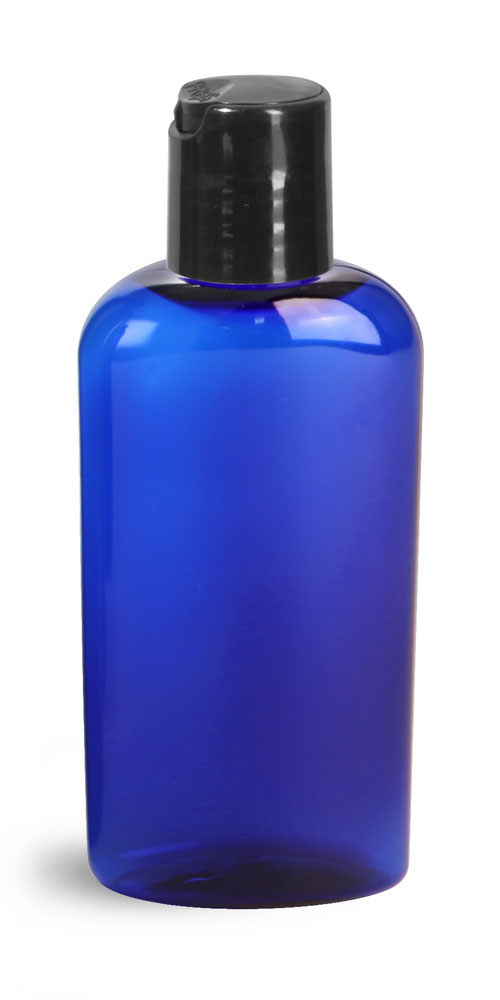 2 oz Blue PET Cosmo Ovals w/ Black Disc Top Caps