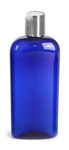 Plastic Bottles, Blue PET Cosmo Oval Bottles w/ Silver Disc Top Caps