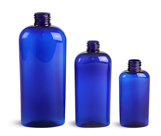PET Plastic Bottles, Blue Cosmo Ovals (Bulk), Caps Not Included