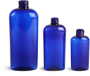 PET Blue Cosmo Oval Bottles (Bulk), Caps Not Included