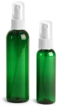 PET Green Cosmo Round Bottles w/ White Ribbed Sprayers