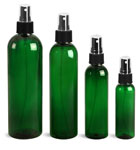 Green PET Cosmo Round Bottles w/ Black Sprayers