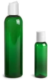 PET Green Cosmo Round Bottles w/ White Disc Top Caps