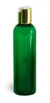 Green PET Cosmo Round Bottles w/ Gold Disc Top Caps