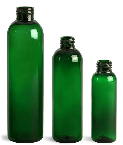 PET  Green Cosmo Round Bottles (Bulk), Caps NOT Included