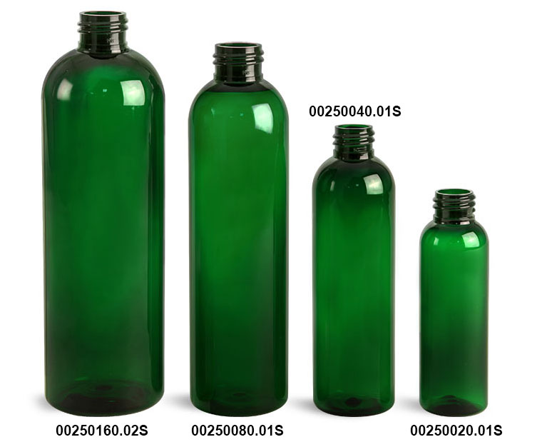Green PET Cosmo Round Bottles (Bulk), Caps NOT Included