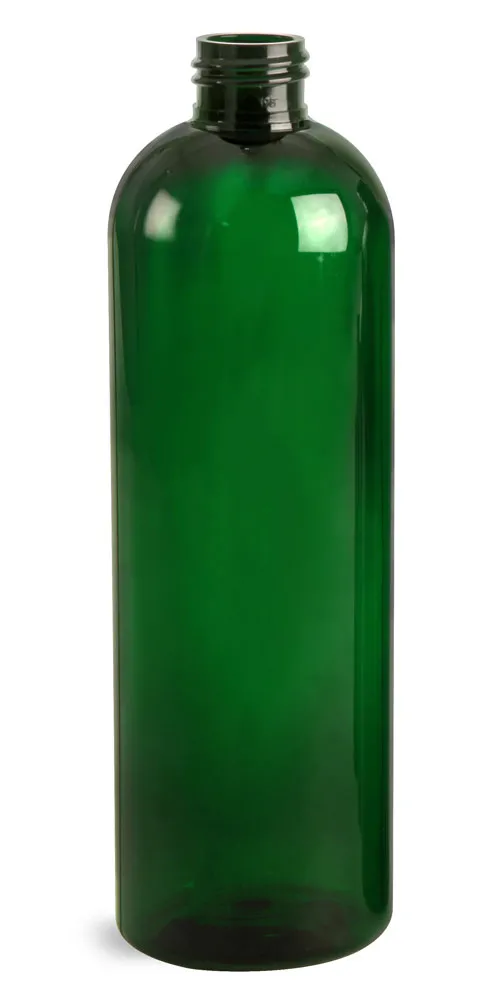 16 oz Green PET Cosmo Round Bottles (Bulk), Caps NOT Included