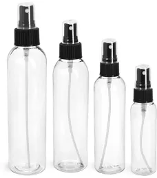 PET Clear Cosmo Round Bottles w/ Black Fine Mist Sprayers