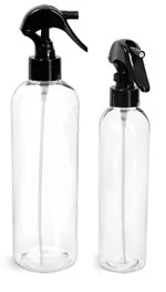 PET  Clear Cosmo Round Bottles w/ Black Mini Trigger Sprayers