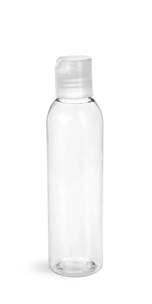 6 oz Clear PET Cosmo Round Bottles w/ Natural Disc Top Caps
