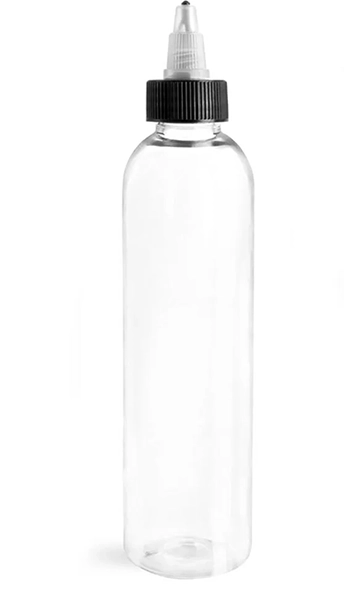 PET Clear Cosmo Round Bottles w/ Black/Natural Induction Lined Caps