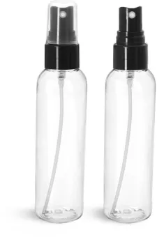 PET Clear Cosmo Round Bottles w/ Smooth Black Fine Mist Sprayers