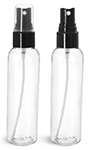 Plastic Bottles, Clear PET Cosmo Rounds w/ Smooth Black Fine Mist Sprayers