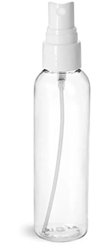 PET Clear Cosmo Round Bottles w/ Smooth White Fine Mist Sprayers