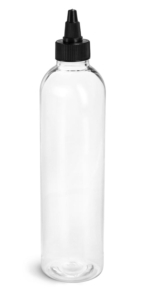 12 Oz Clear Plastic Inverted Oval with Black Polypropylene Plastic Induction Lined Snap Top Caps 12 Bottles