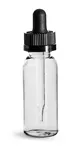 Clear  1 oz PET Cosmo Round Bottles w/ Black Child Resistant Droppers