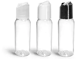 Clear PET Squeezable Cosmo Round Bottles w/ Disc Top Caps