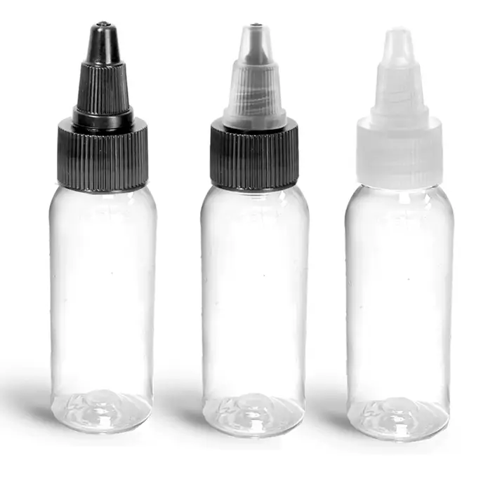 Clear PET Squeezable Cosmo Round Bottles w/ Twist Top Caps