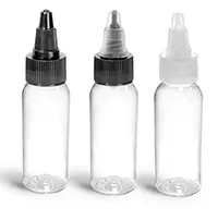 Clear PET Squeezable Cosmo Round Bottles w/ Twist Top Caps