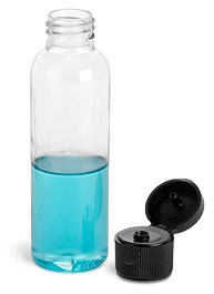 2 oz w/ Black Cap Clear PET Cosmo Rounds w/ Black Ribbed Snap Caps