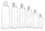 Clear PET Cosmo Round Bottles w/ Smooth White Disc Top Caps