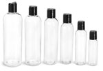 Clear PET Cosmo Round Bottles w/ Smooth Black Disc Top Caps