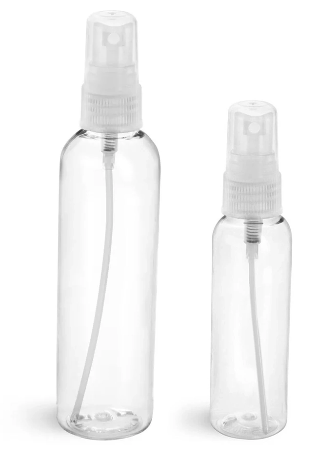 Clear PET Cosmo Round Bottles w/ Black Induction Lined Twist Top Caps