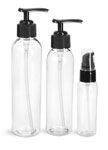 Clear PET Cosmo Round Bottles w/ Black Lotion Pumps & Treatment Pumps