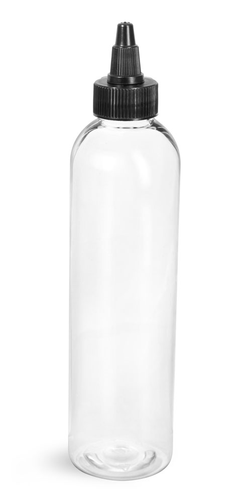 SKS Bottle & Packaging 4 oz Clear PET Cosmo Rounds w/ Black Twist Top