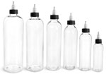 Clear PET Cosmo Round Bottles w/ Black / Natural Twist Top Caps