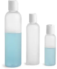 PET Frosted Cosmo Round Bottles w/ White Smooth Disc Top Caps