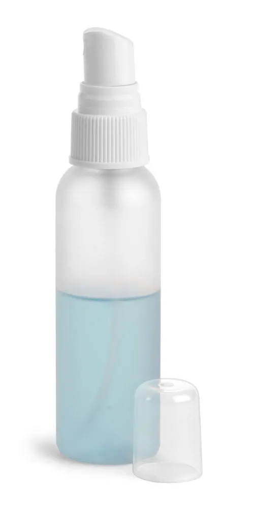 2 oz Frosted PET Cosmo Rounds w/ White Fine Mist Sprayers