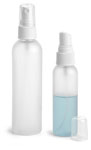 PET Plastic Bottles, Frosted Cosmo Round Bottles w/ White Fine Mist Sprayers