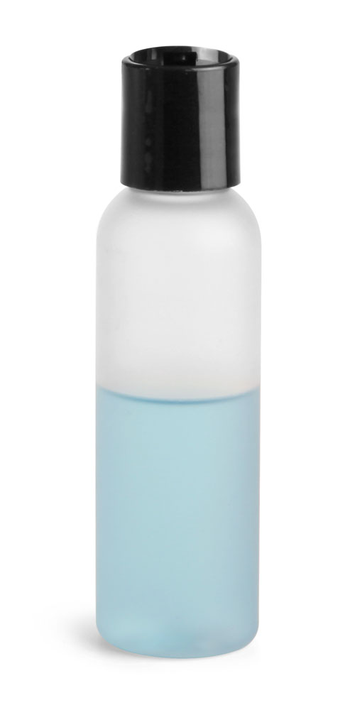 2 oz Frosted PET Cosmo Rounds w/ Black Disc Top Caps