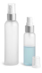 PET Plastic Bottles, Frosted Cosmo Round Bottles w/ White Fine Mist Sprayers w/ Brushed Aluminum Collars 