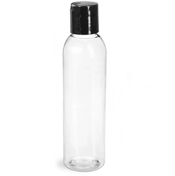 PET Clear Cosmo Round Bottles w/ Black Induction Lined Disc Top Caps