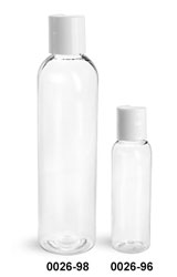 Plastic Bottles, Clear PET Cosmo Round Bottles w/ White Induction Lined Disc Top Caps