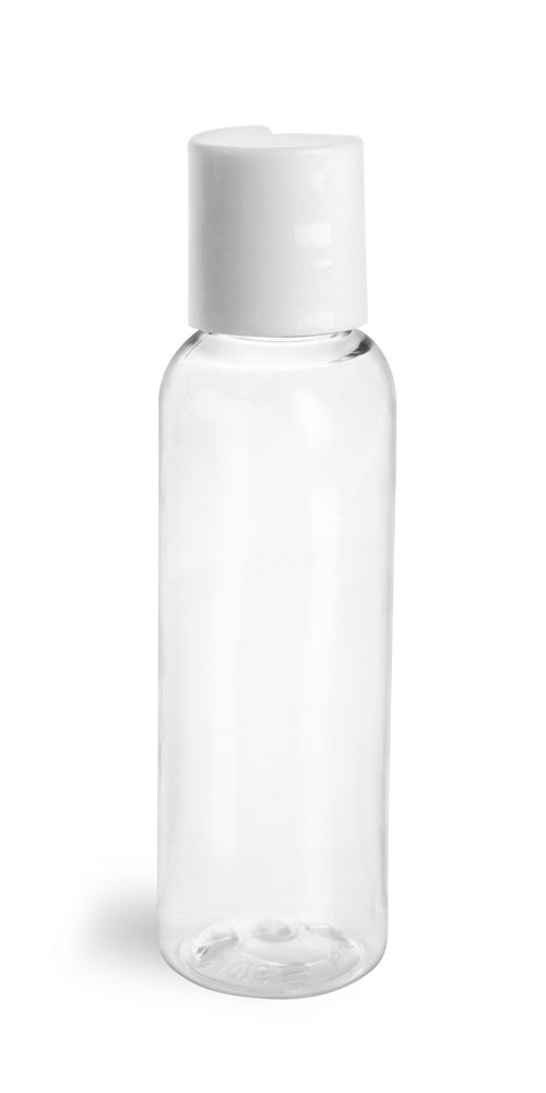 2 oz Clear PET Cosmo Rounds w/ White Induction Lined Disc Top Caps