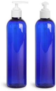 Blue PET Cosmo Round Bottles w/ Lotion Pumps