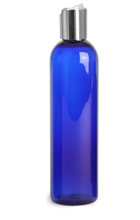 8 oz Cobalt Blue PET Plastic Cosmo Round w/ 24-410 – National Bottles