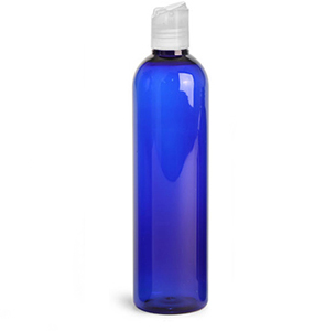 Plastic Bottles, Blue PET Cosmo Rounds w/ Natural Disc Top Caps