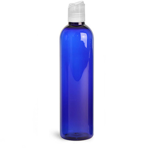 Plastic Bottles, Blue PET Cosmo Rounds w/ Natural Disc Top Caps
