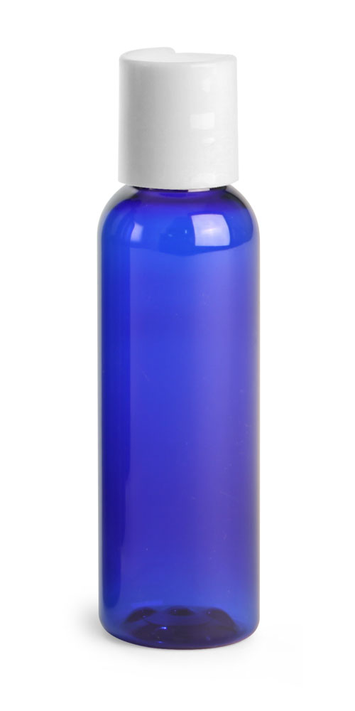 2 oz Blue PET Cosmo Rounds w/ Smooth White Disc Top Caps