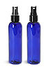 Plastic Bottles, Blue PET Cosmo Round Bottles w/ Smooth Black Fine Mist Sprayers